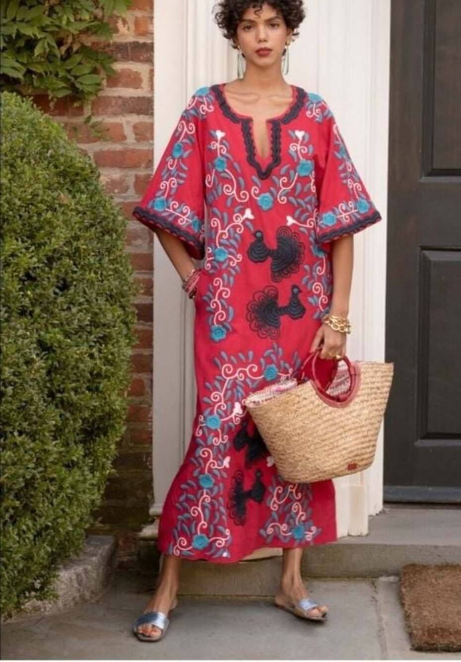 Frances Valentine Charming Caftan Peacock Dress Size 6